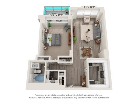 a floor plan of a 1 bedroom apartment